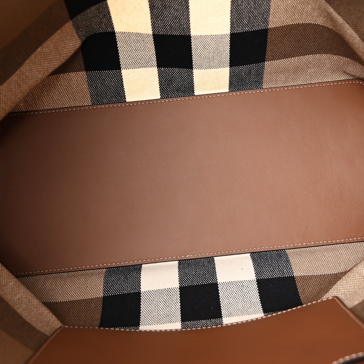 Giant Check Canvas Medium London Tote Taupe Brown