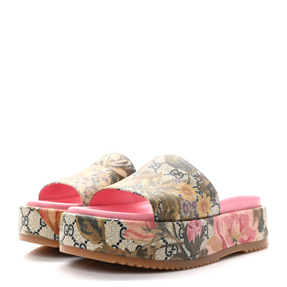 Gucci GG Supreme Monogram Water Flora Angelina Platform Slide Sandals 39 Beige Blue Multicolor 3 of 8