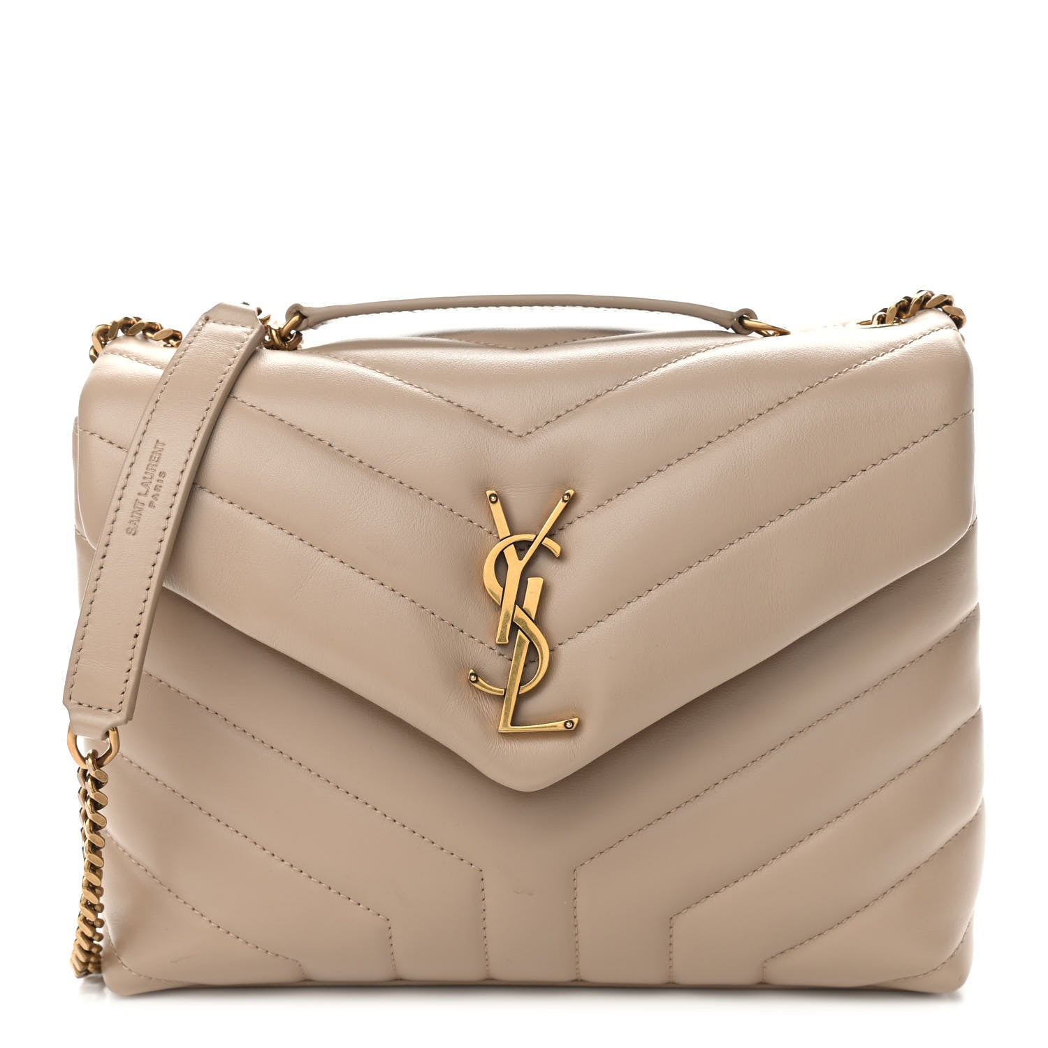 Saint Laurent Calfskin Y Quilted Monogram Small Loulou Chain Satchel Dark Beige 1 of 10
