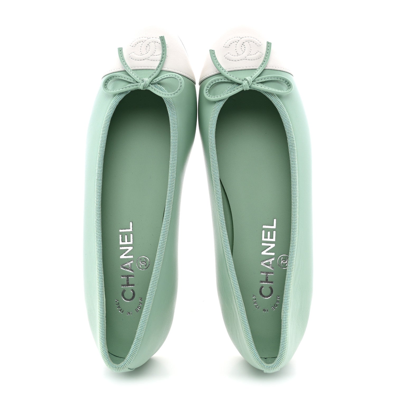 Chanel Lambskin CC Cap Toe Ballerina Flats  36.5 Light Green White 2 of 11