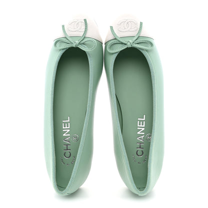 Chanel Lambskin CC Cap Toe Ballerina Flats  36.5 Light Green White 2 of 11