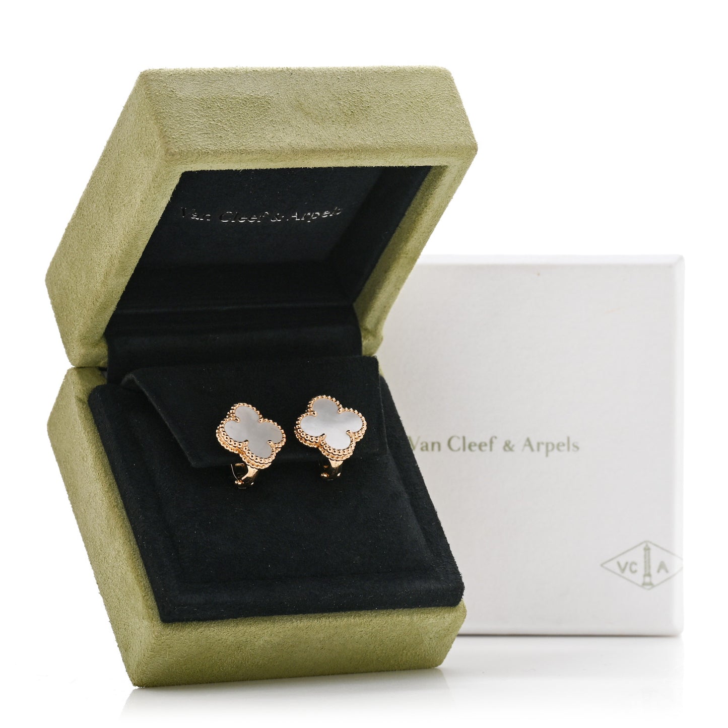 18K Yellow Gold Mother of Pearl Vintage Alhambra Earrings