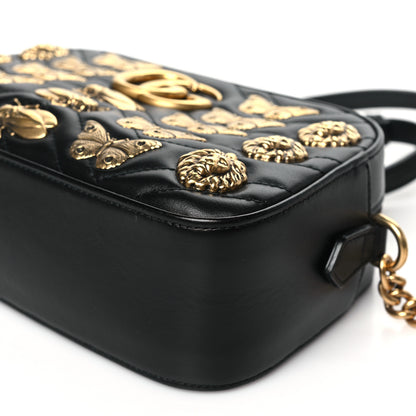 Gucci Calfskin Matelasse Animal Studs Small GG Marmont Chain Shoulder Bag Black 10 of 10