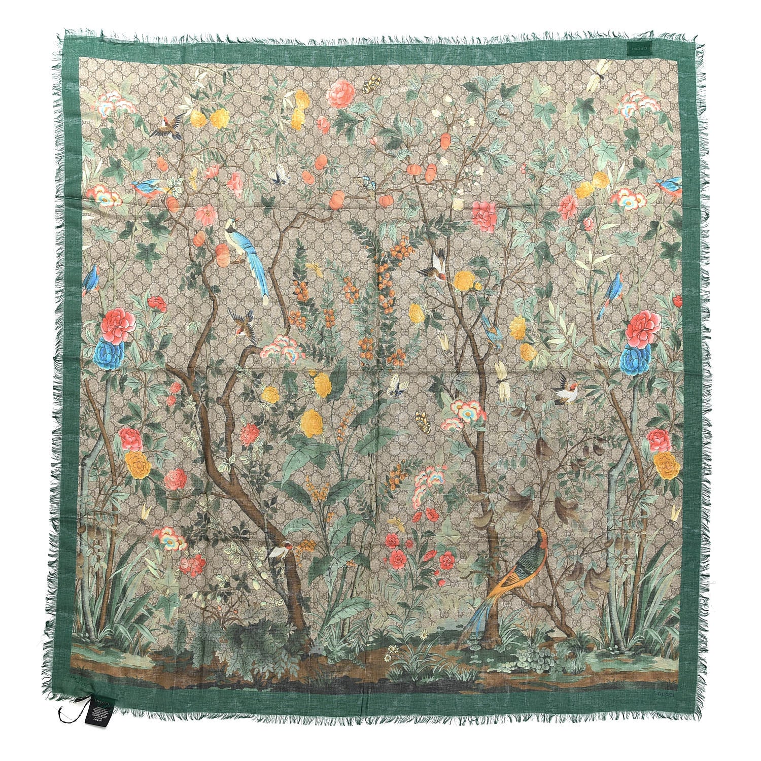 Gucci Modal Silk GG Monogram GG Tian Shawl Scarf Green Dark Green 1 of 4