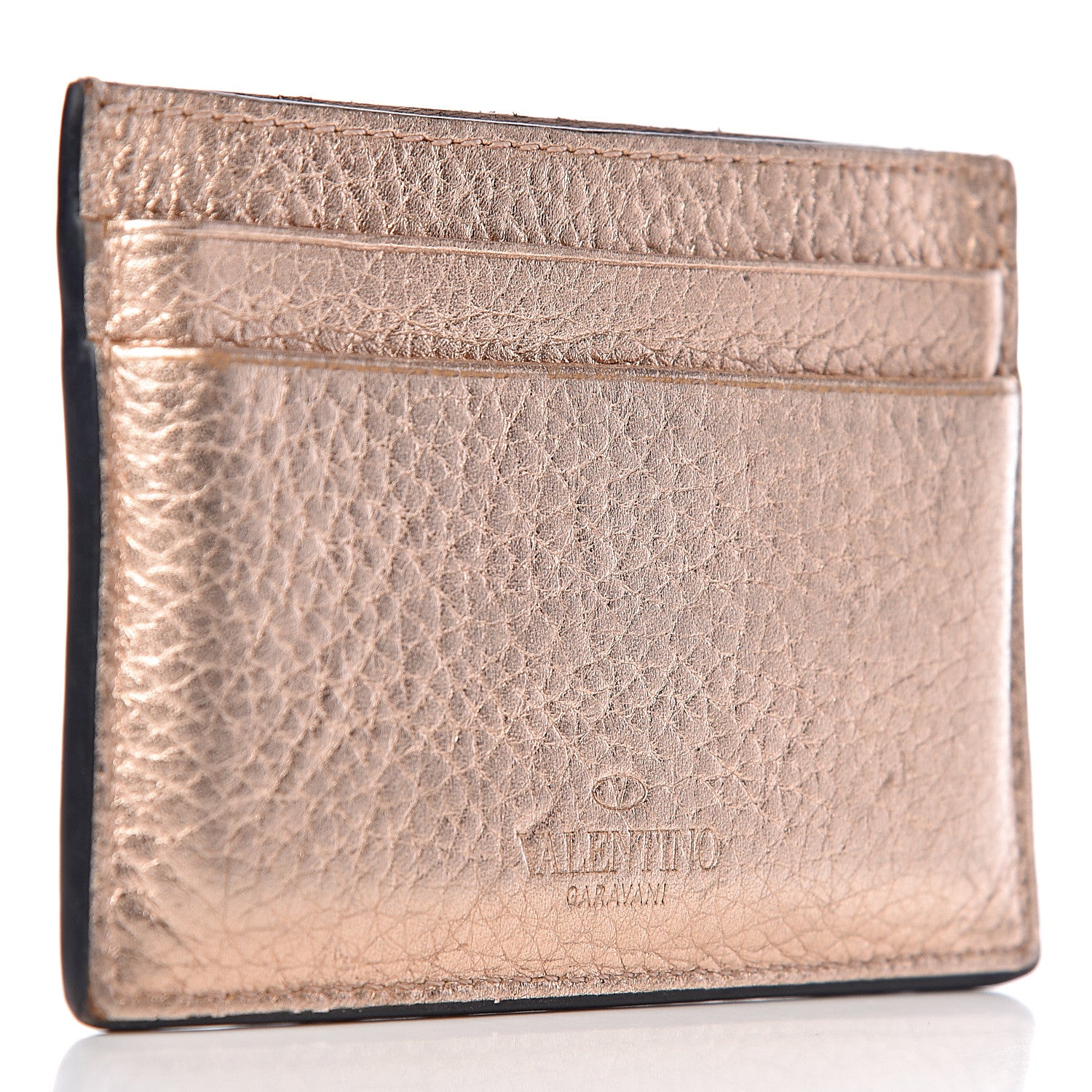 Valentino Garavani Metallic Pebbled Calfskin Rockstud Card Holder Rame 3 of 8