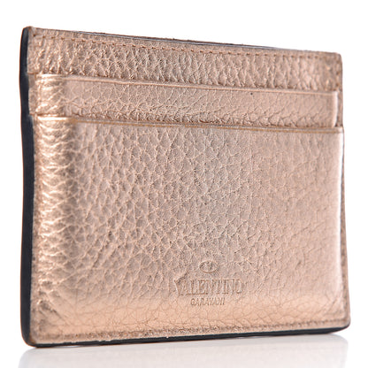 Valentino Garavani Metallic Pebbled Calfskin Rockstud Card Holder Rame 3 of 8