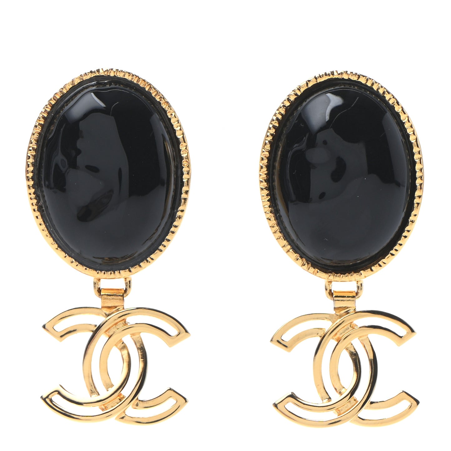 Resin Metal Obazine CC Drop Earrings Gold Black