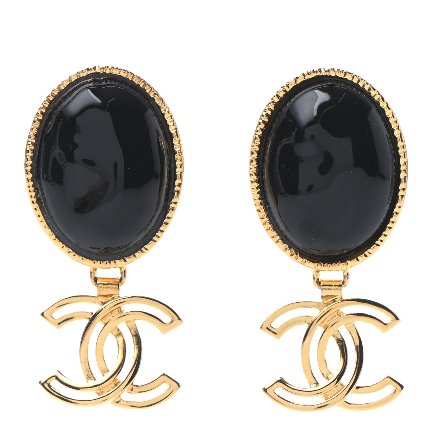 Chanel Resin Metal Obazine CC Drop Earrings Gold Black 1 of 4