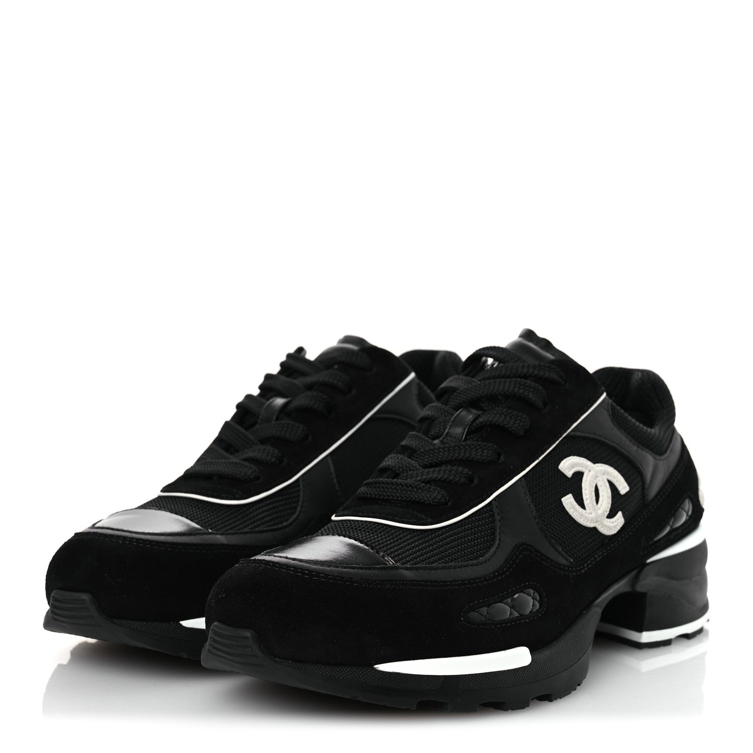 Chanel Mixed Fibers Suede Shiny Calfskin Womens CC Sneakers 40.5 Black 4 of 11