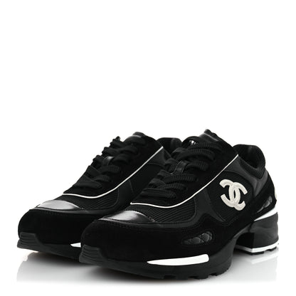 Chanel Mixed Fibers Suede Shiny Calfskin Womens CC Sneakers 40.5 Black 4 of 11