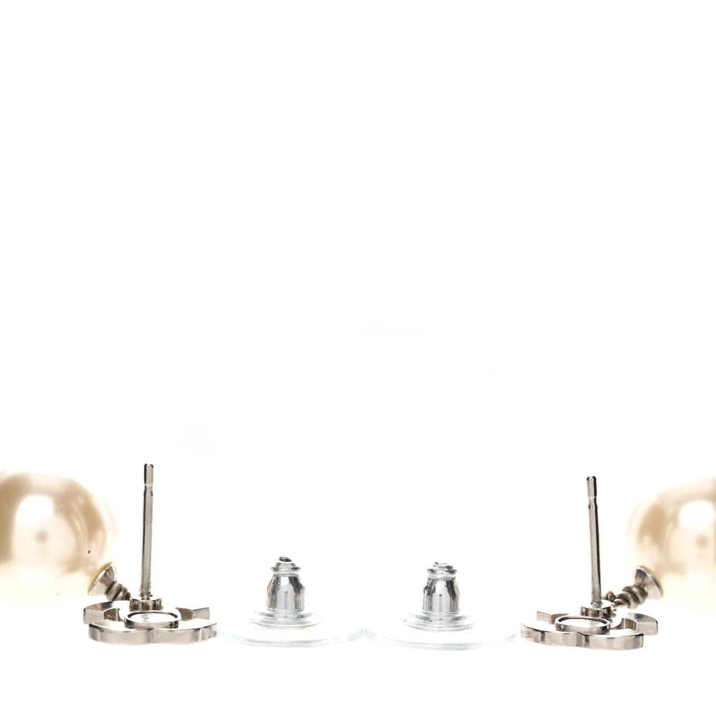 Crystal Pearl CC Drop Earrings Silver Pearly White