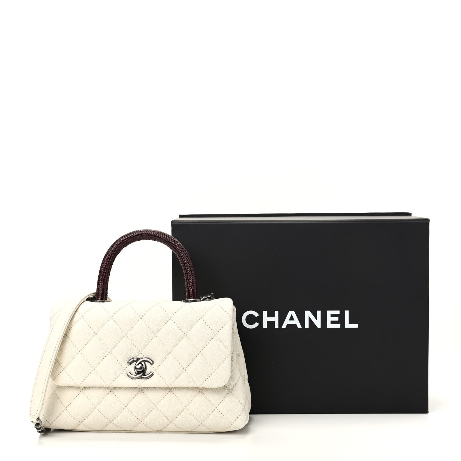 Chanel Caviar Lizard Quilted Mini Coco Handle Flap White 10 of 10