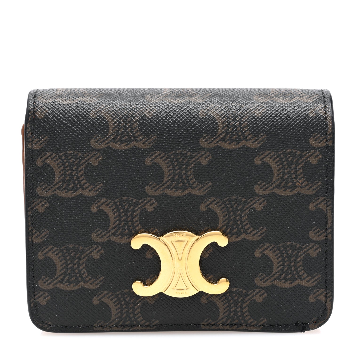 Celine Canvas Triomphe Compact Wallet Tan 1 of 7
