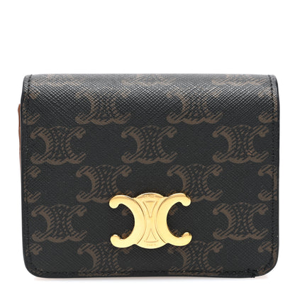 Celine Canvas Triomphe Compact Wallet Tan 1 of 7