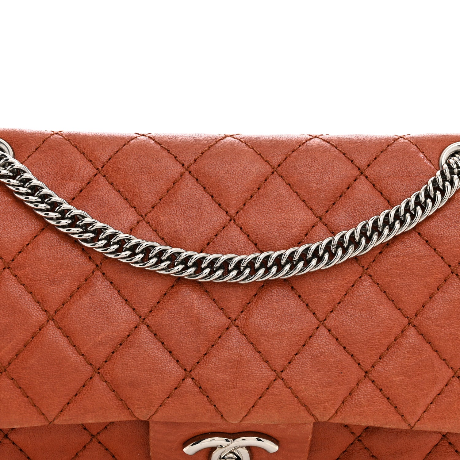Chanel Glazed Lambskin Quilted Medium Double Flap Bijoux Chain Dark Orange 8 of 16