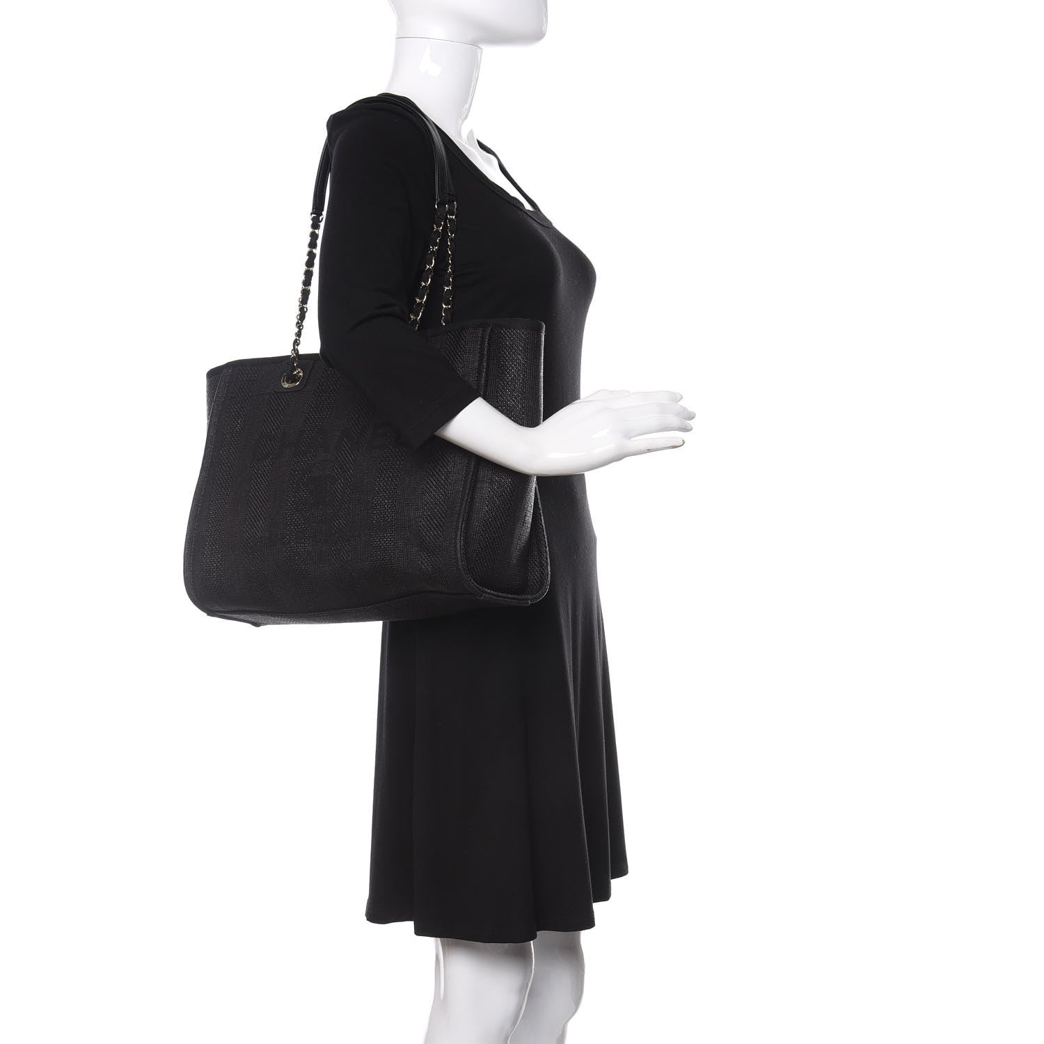 Chanel Mixed Fibers Striped Small Deauville Tote Black 2 of 10