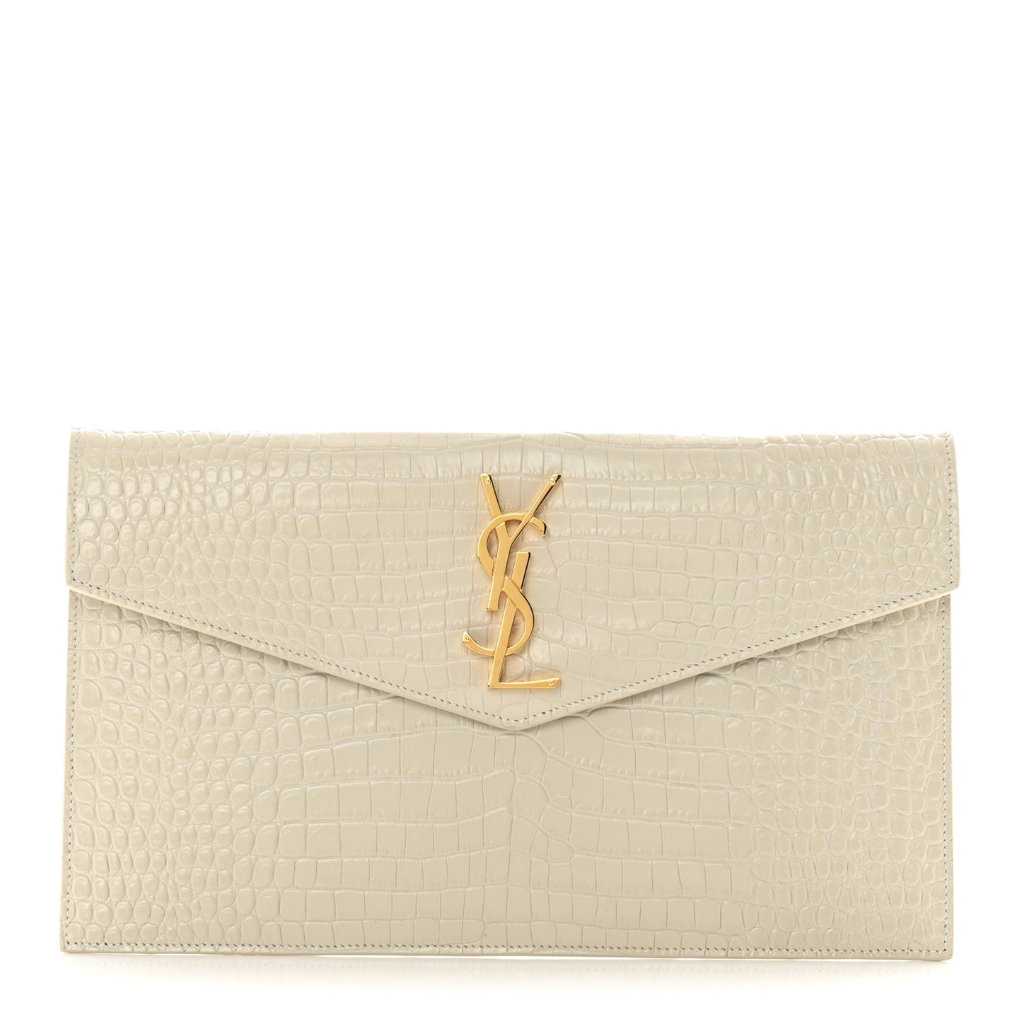 Calfskin Crocodile Embossed Uptown Monogram Pouch Crema Soft