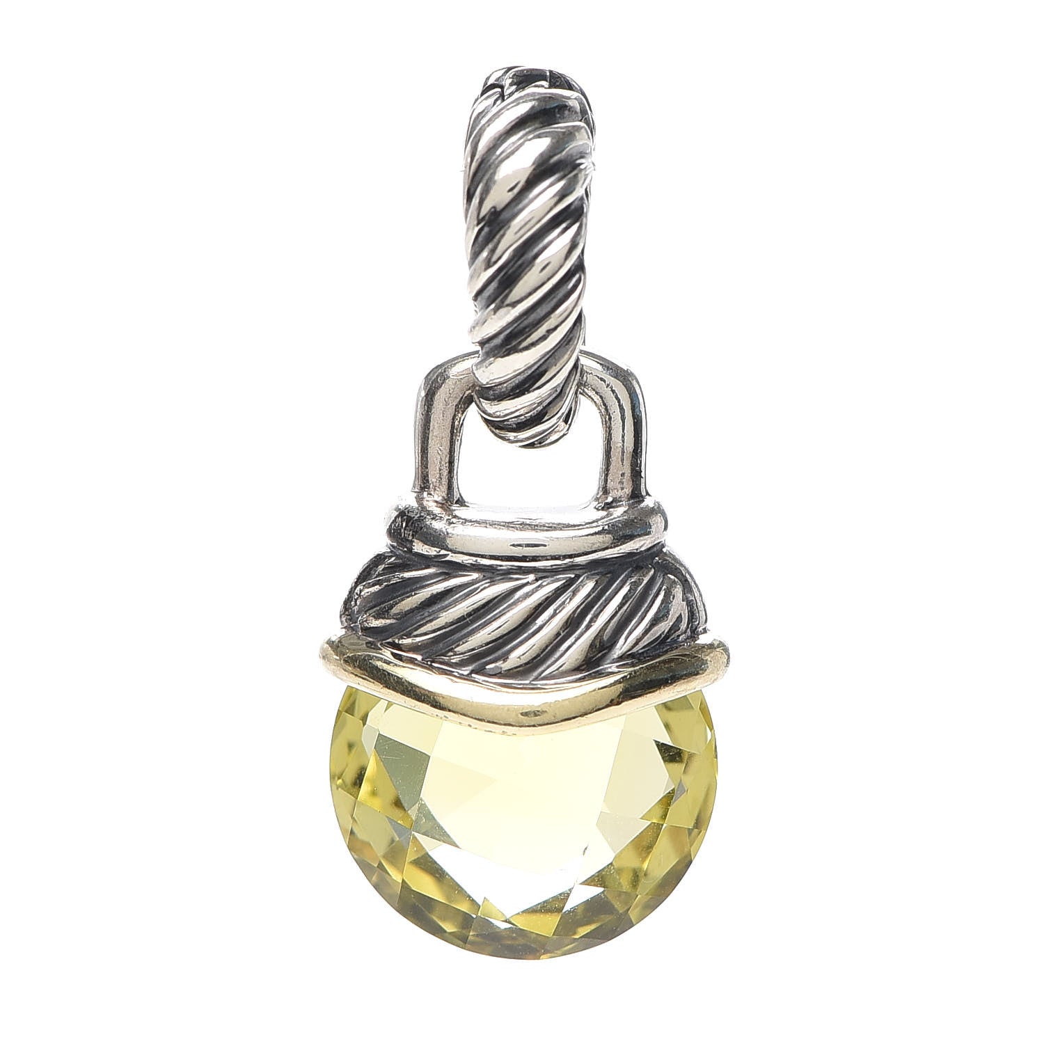 David Yurman Sterling Silver 14K Yellow Gold Lemon Citrine 10mm Acorn Pendant 1 of 3