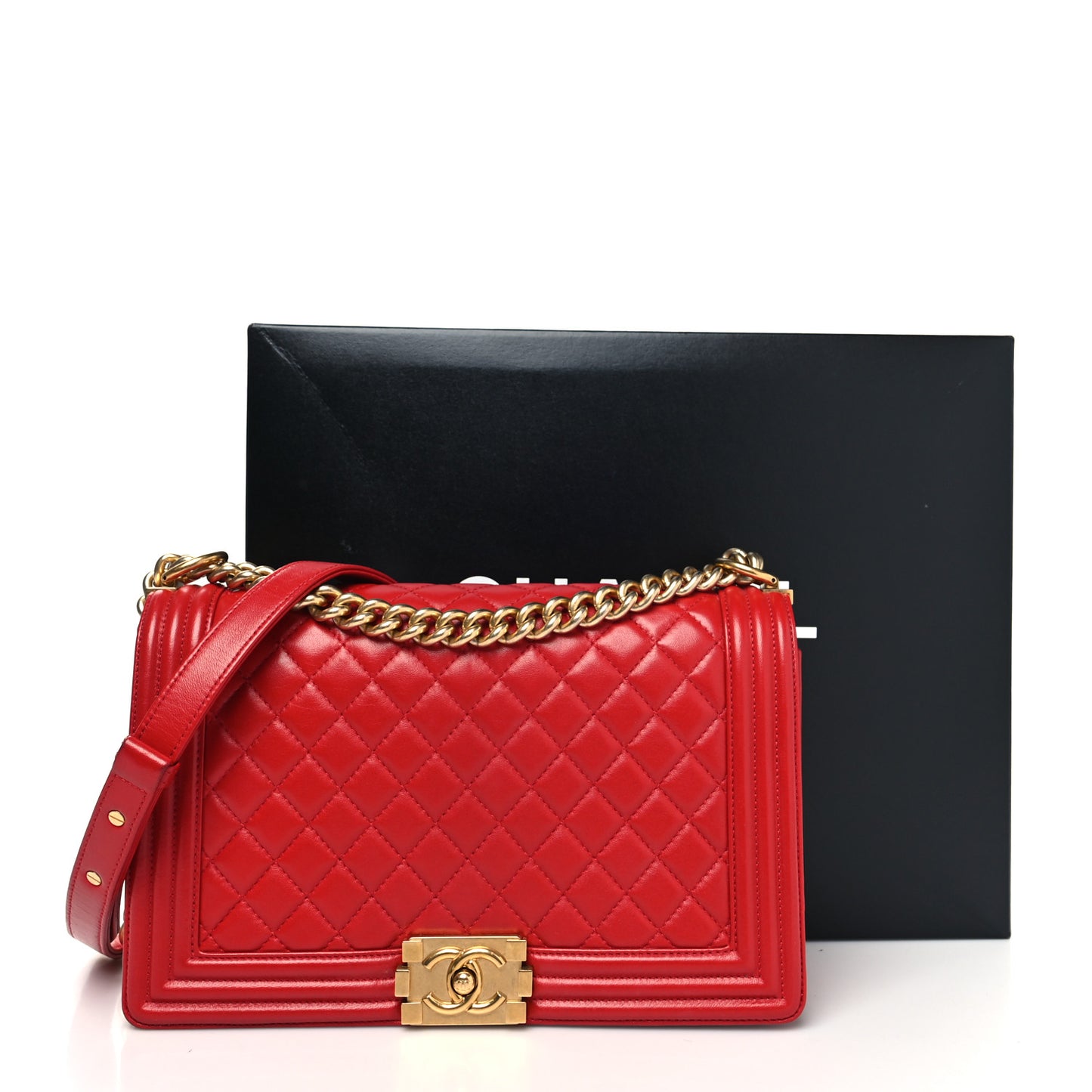 Lambskin Quilted New Medium Boy Flap Red