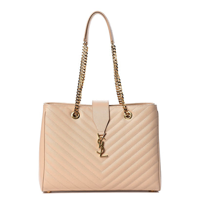 Saint Laurent Grain De Poudre Matelasse Chevron Monogram Shopping Bag Nude Powder 1 of 15