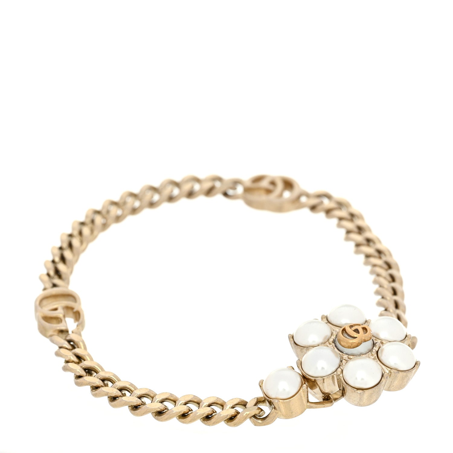 Gucci Pearl GG Marmont Bracelet Aged Gold Pearl Cream 1 of 5