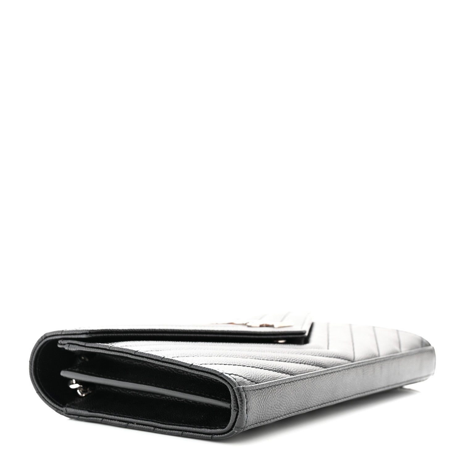 Saint Laurent Grain De Poudre Matelasse Chevron Monogram Chain Wallet Black 4 of 10