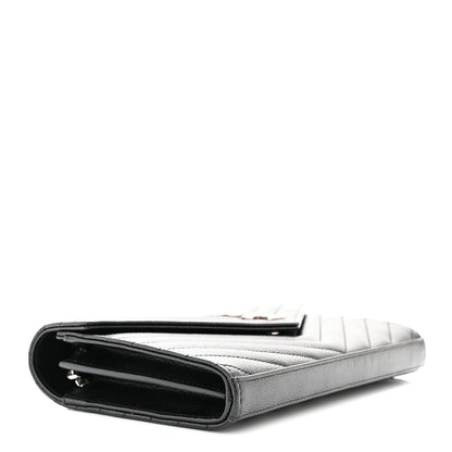 Saint Laurent Grain De Poudre Matelasse Chevron Monogram Chain Wallet Black 4 of 10