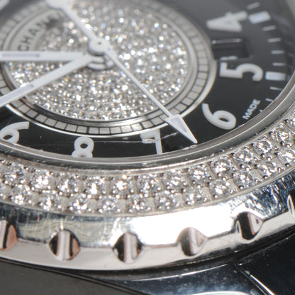 Chanel Stainless Steel Ceramic Diamond Pave Bezel Dial 33mm J12 Quartz Watch Black 7 of 8