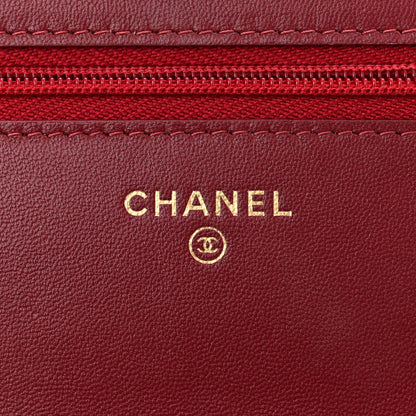 Chanel Lambskin Quilted Wallet On Chain WOC Burgundy 6 of 12
