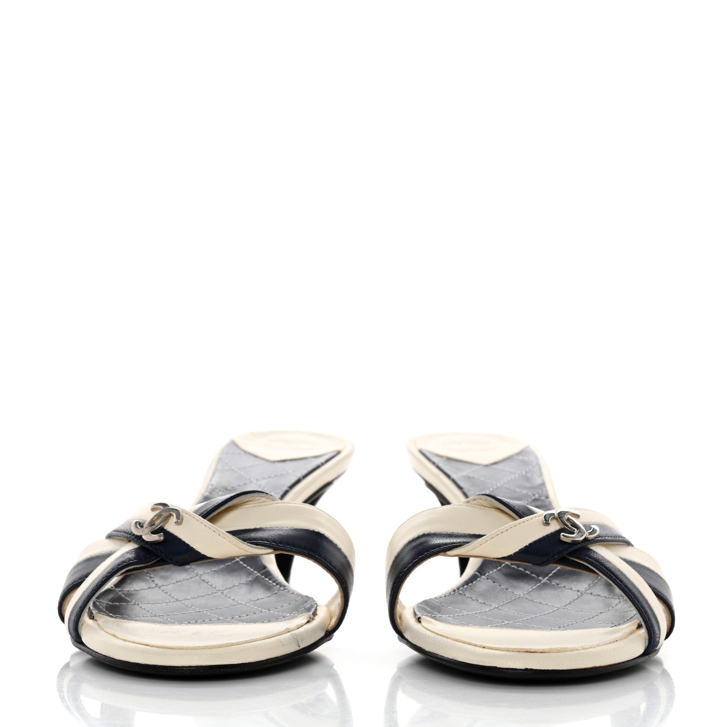 Chanel Lambskin CC Mules 37.5 Dark Navy Blue 2 of 12