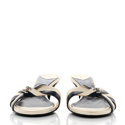 Chanel Lambskin CC Mules 37.5 Dark Navy Blue 2 of 12