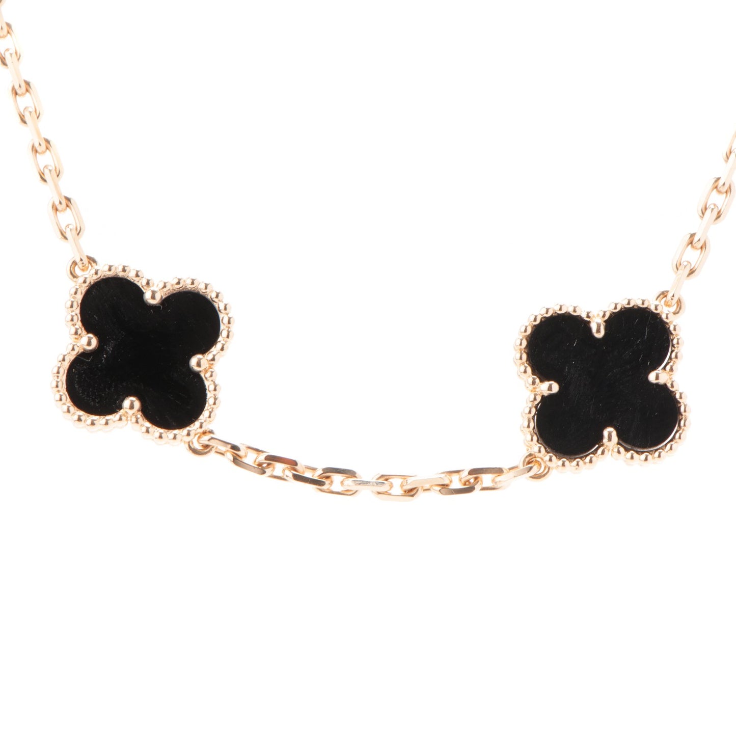 18K Yellow Gold Black Onyx 10 Motifs Vintage Alhambra Necklace