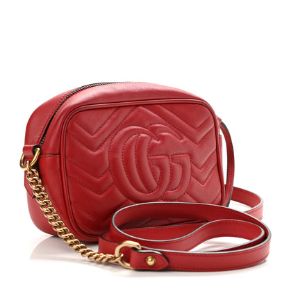 Gucci Calfskin Matelasse Mini GG Marmont Chain Shoulder Bag Hibiscus Red 3 of 13