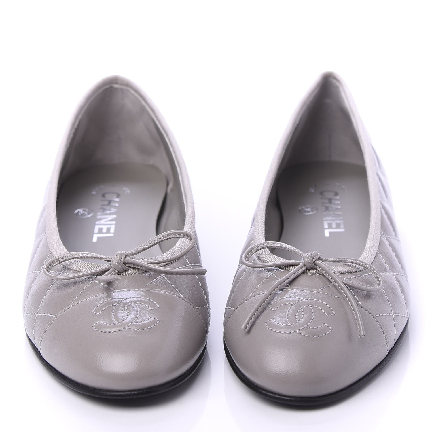 Chanel Crumpled Lambskin Quilted CC Ballerina Flats 37 Grey 2 of 9