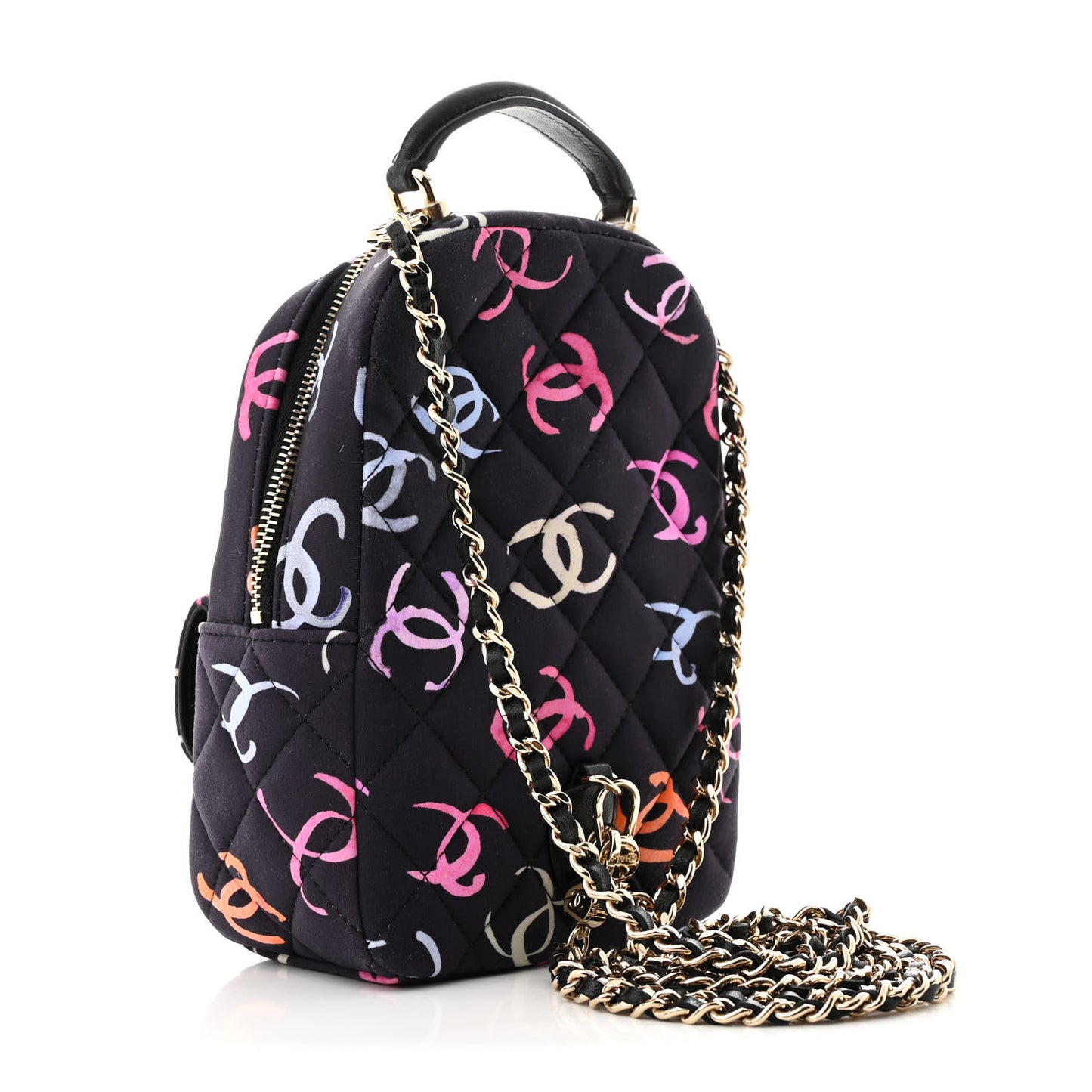 Printed Fabric Quilted CC Mini Classic Backpack Black Multicolor