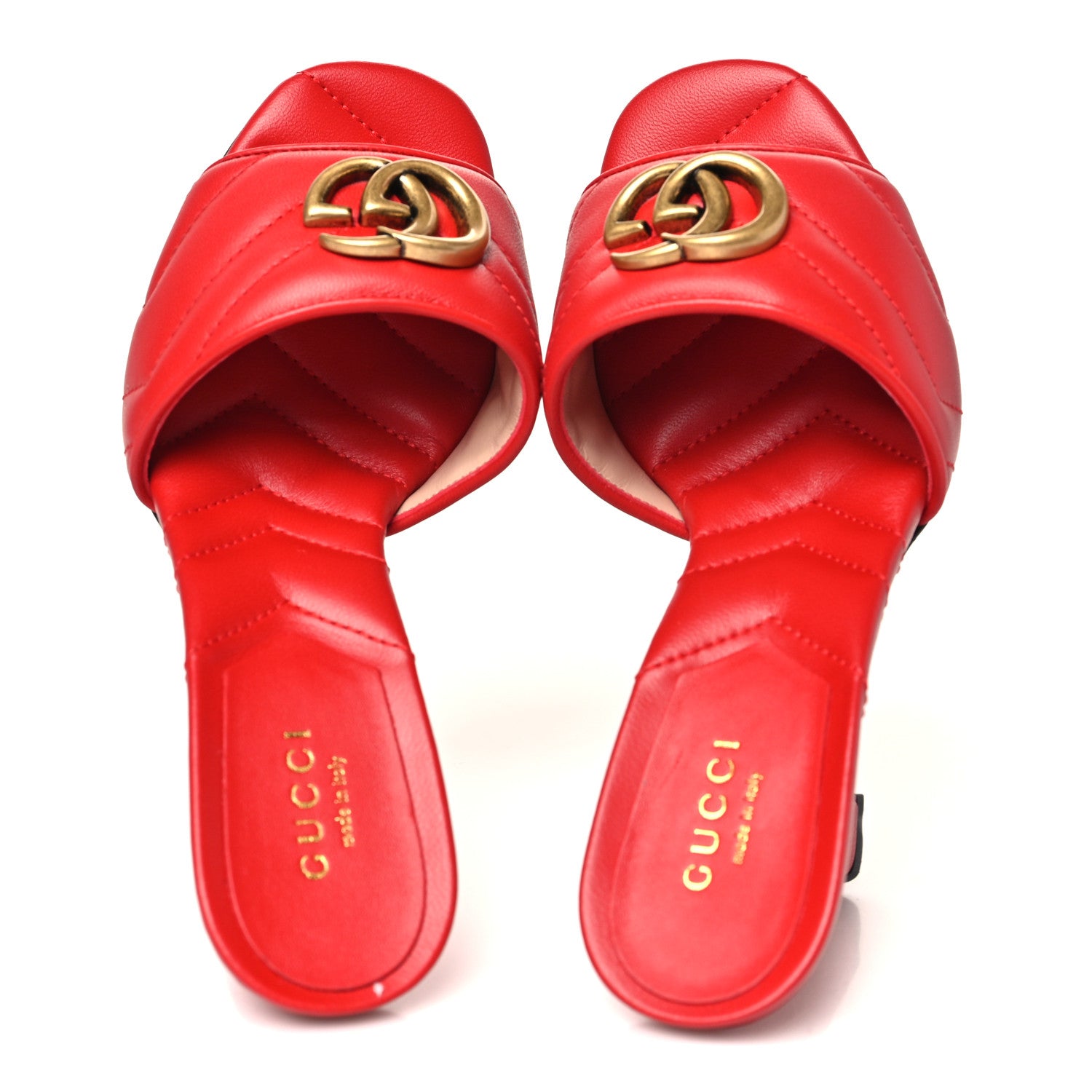 Gucci Nappa Matelasse GG Marmont 75mm Slide Sandals 35 Maple Red 2 of 10