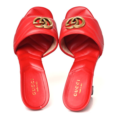 Gucci Nappa Matelasse GG Marmont 75mm Slide Sandals 35 Maple Red 2 of 10