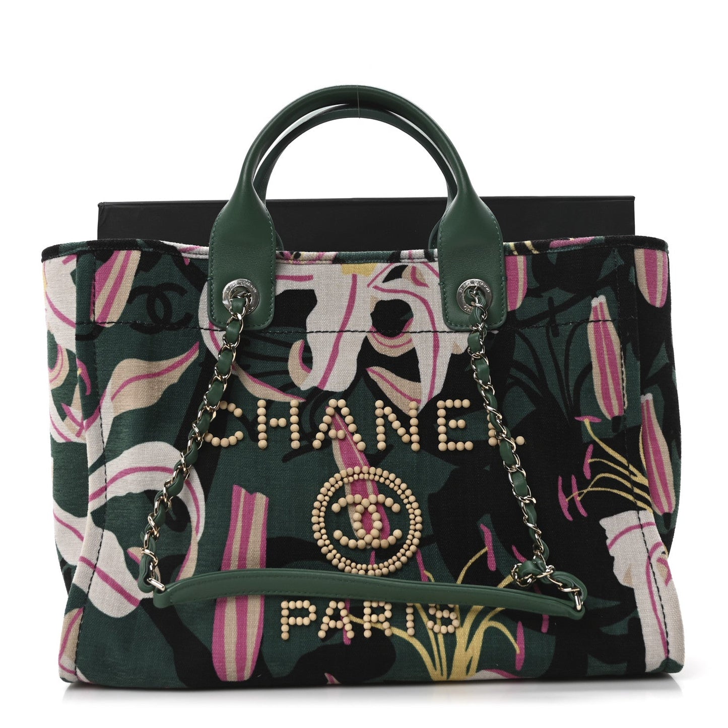 Velvet Calfskin Beaded Small Deauville Tote Pink Green Black