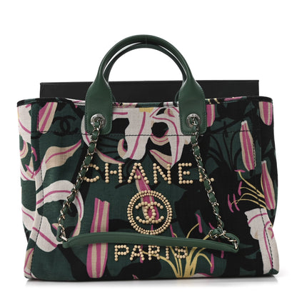 Chanel Velvet Calfskin Beaded Small Deauville Tote Pink Green Black 12 of 12