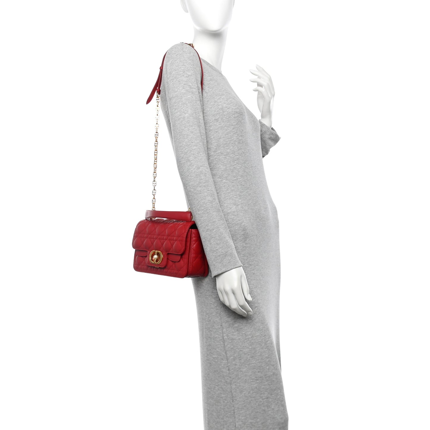 Lambskin Cannage Small Jolie Top Handle Bag Cherry Red