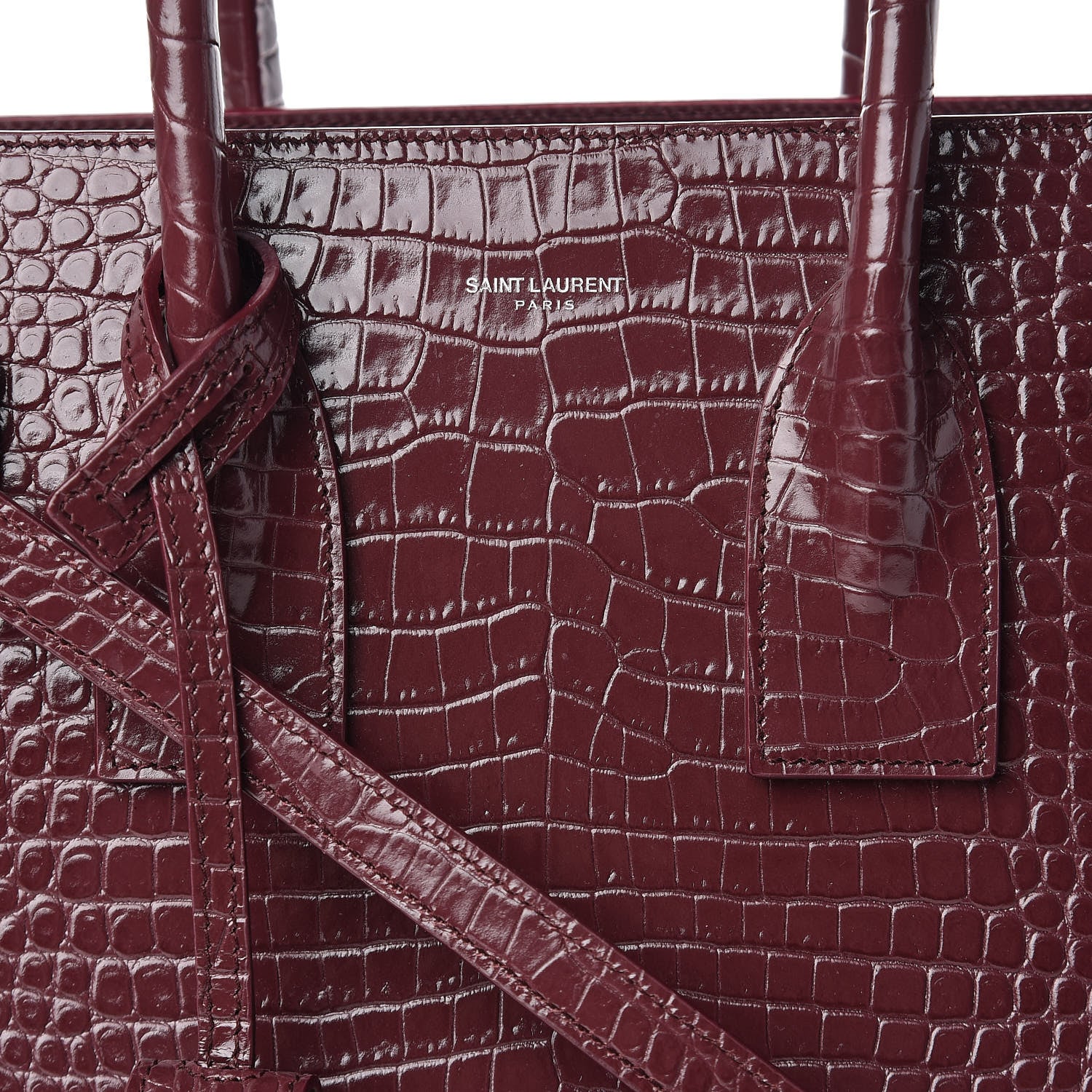Saint Laurent Calfskin Crocodile Embossed Small Sac de Jour Rouge Legion 8 of 11