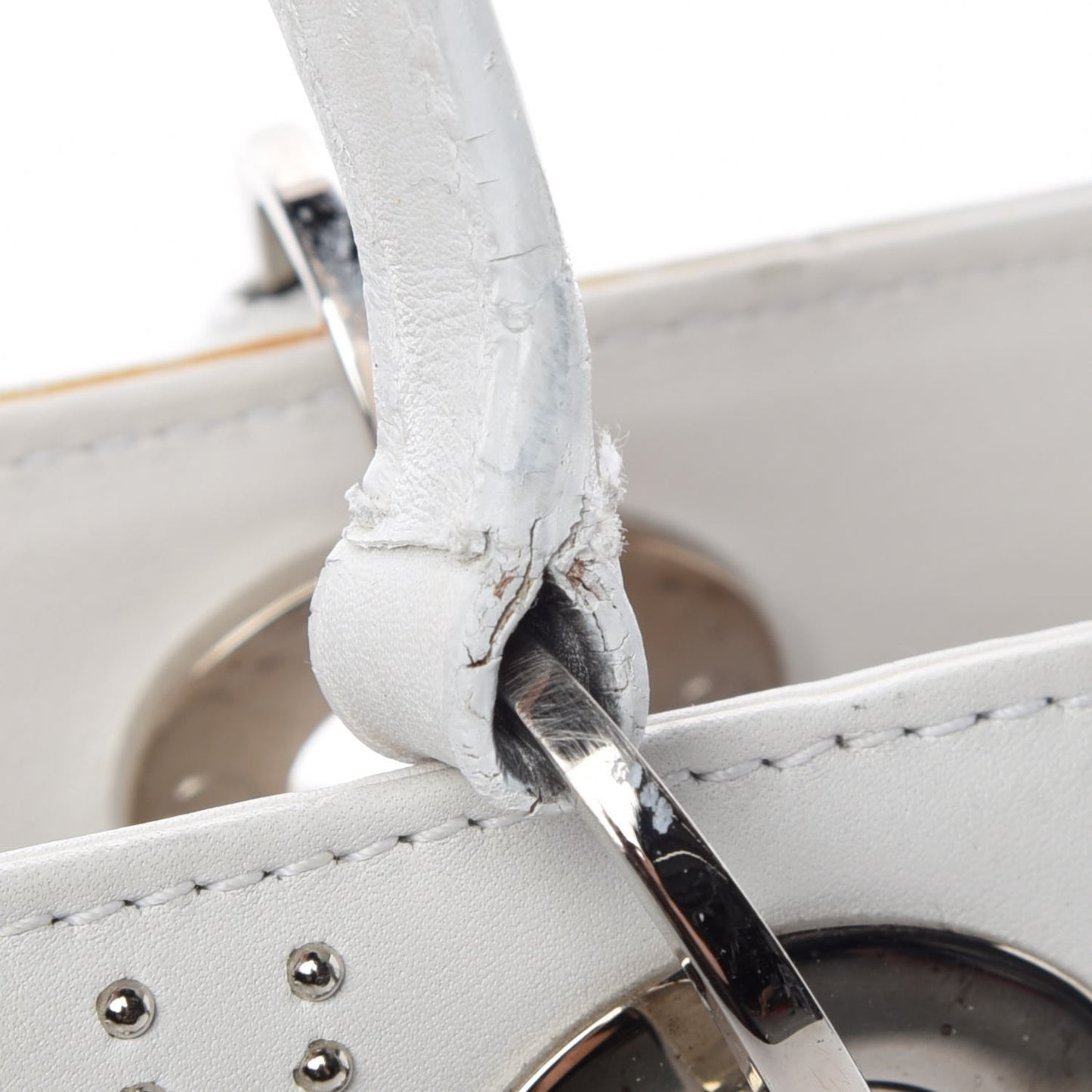 Calfskin Cannage Studded East West Lady Dior White
