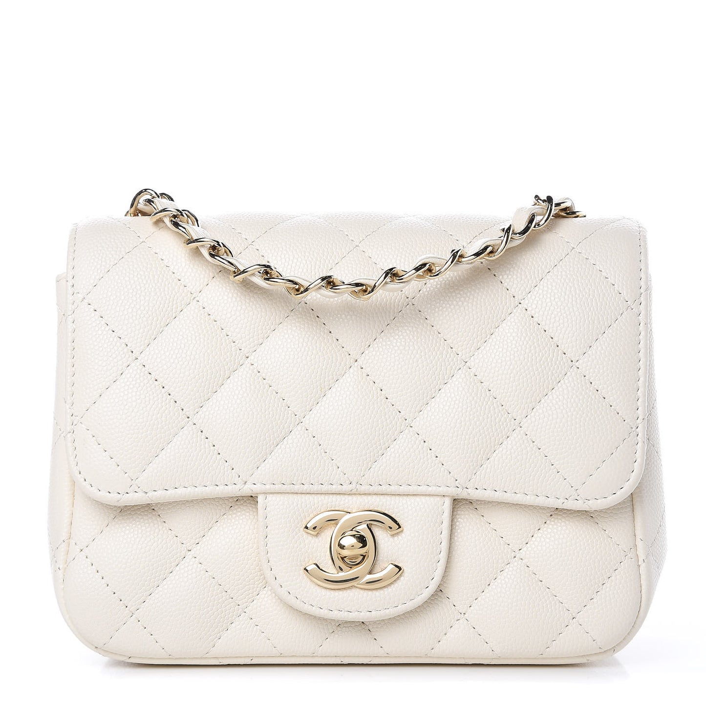 Caviar Quilted Mini Square Flap White