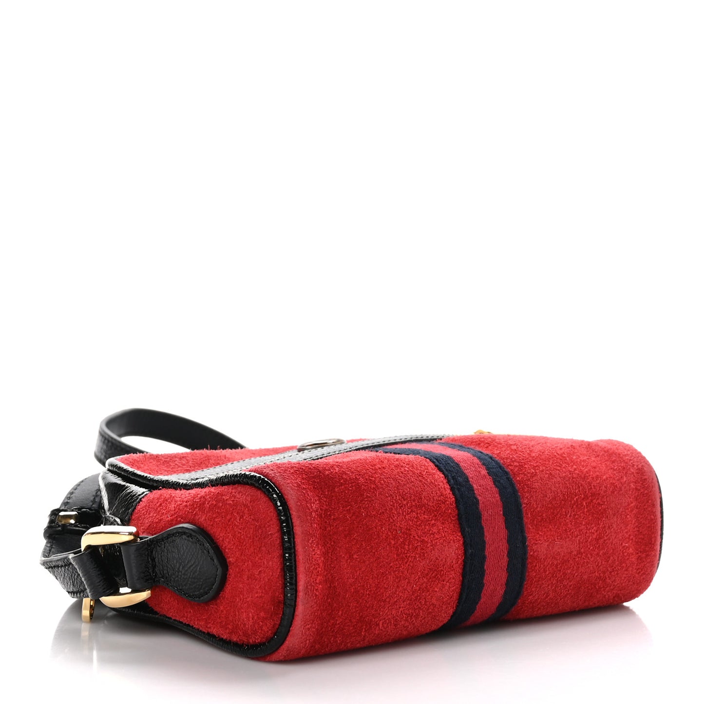 Suede Patent Web Mini Ophidia Shoulder Bag Red