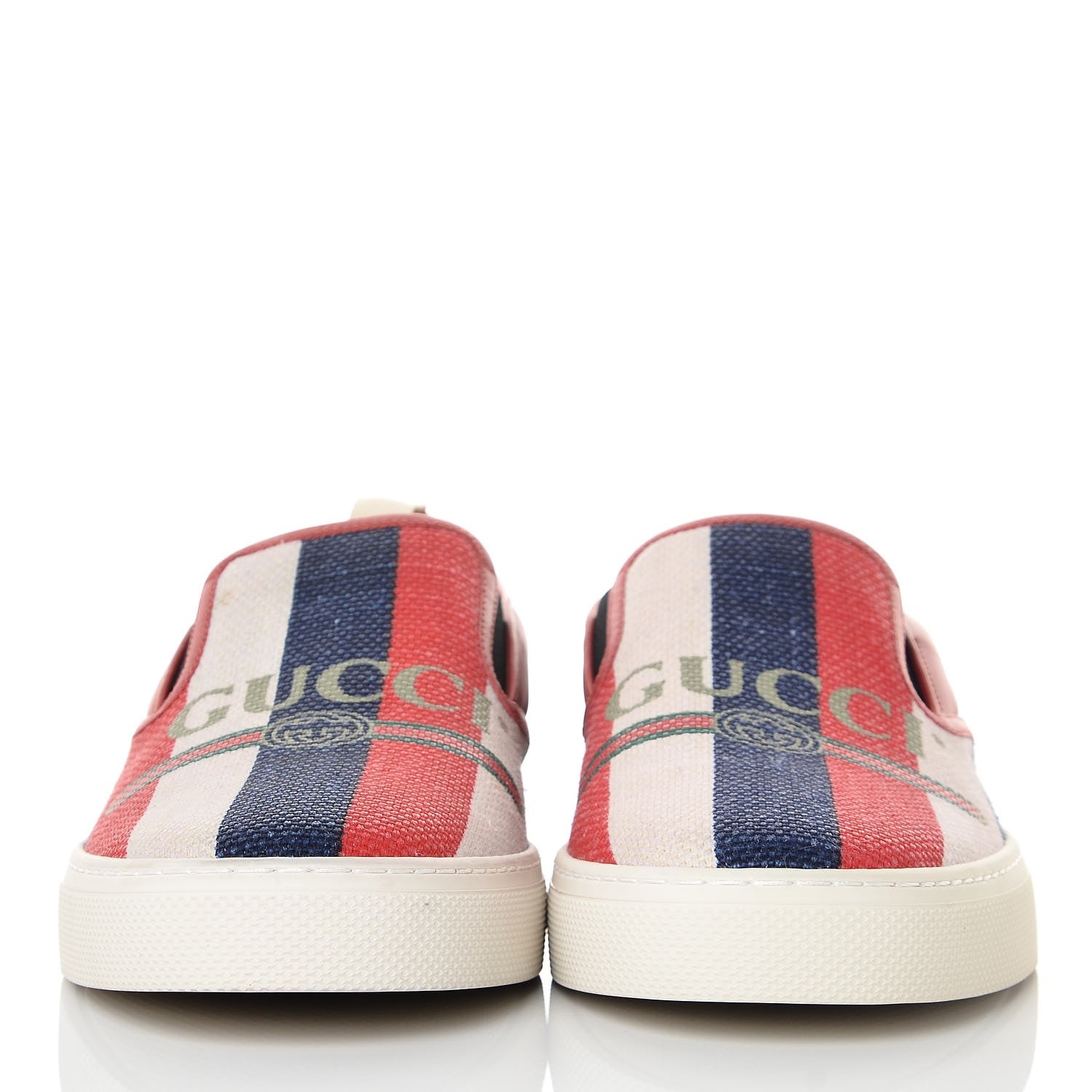 Gucci Canvas Sylvie Stripe Logo Mens Dublin Slip On Sneakers 10.5 Mystic White Hibiscus Red Maritime 2 of 14
