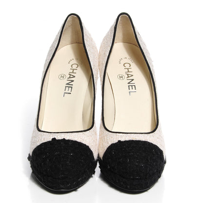 Chanel Tweed CC Pumps Black White 38 2 of 8