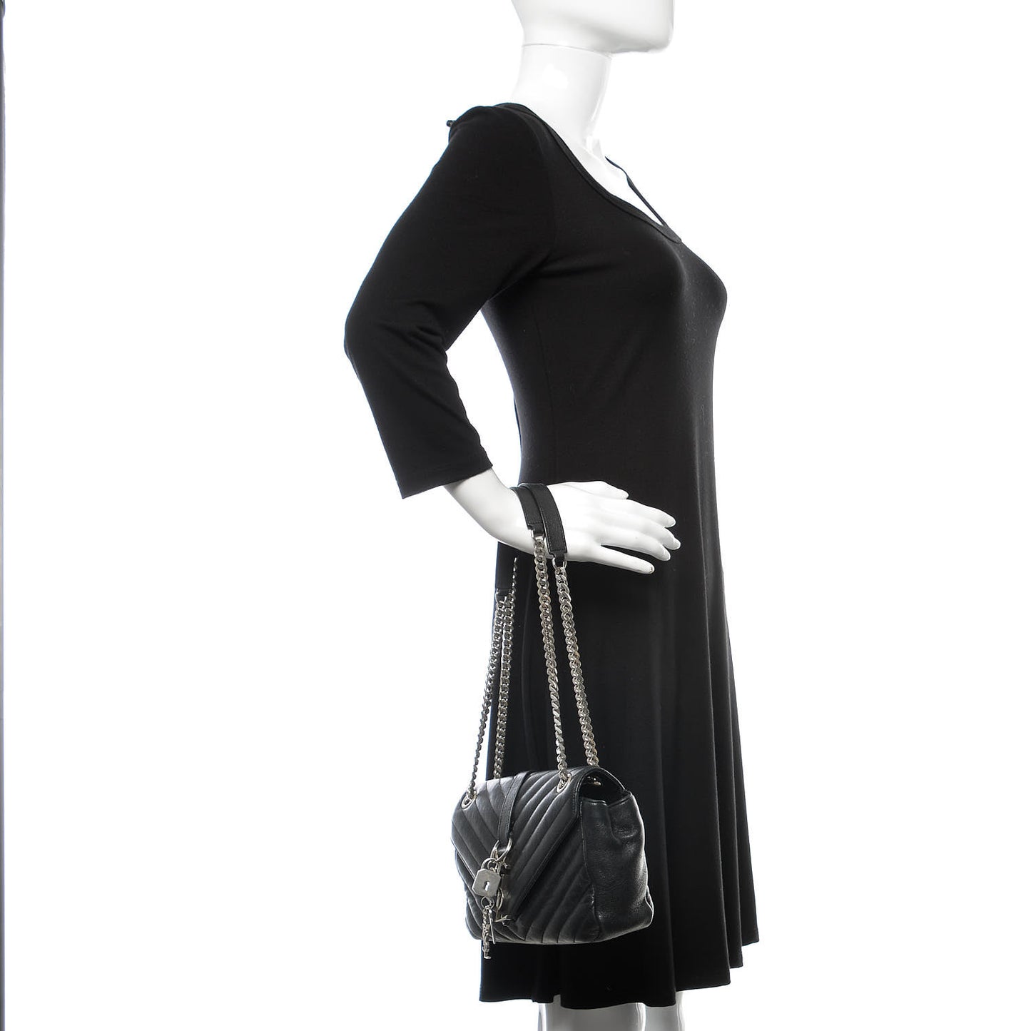Sheepskin Matelasse Medium Monogram College Punk Chain Satchel Black