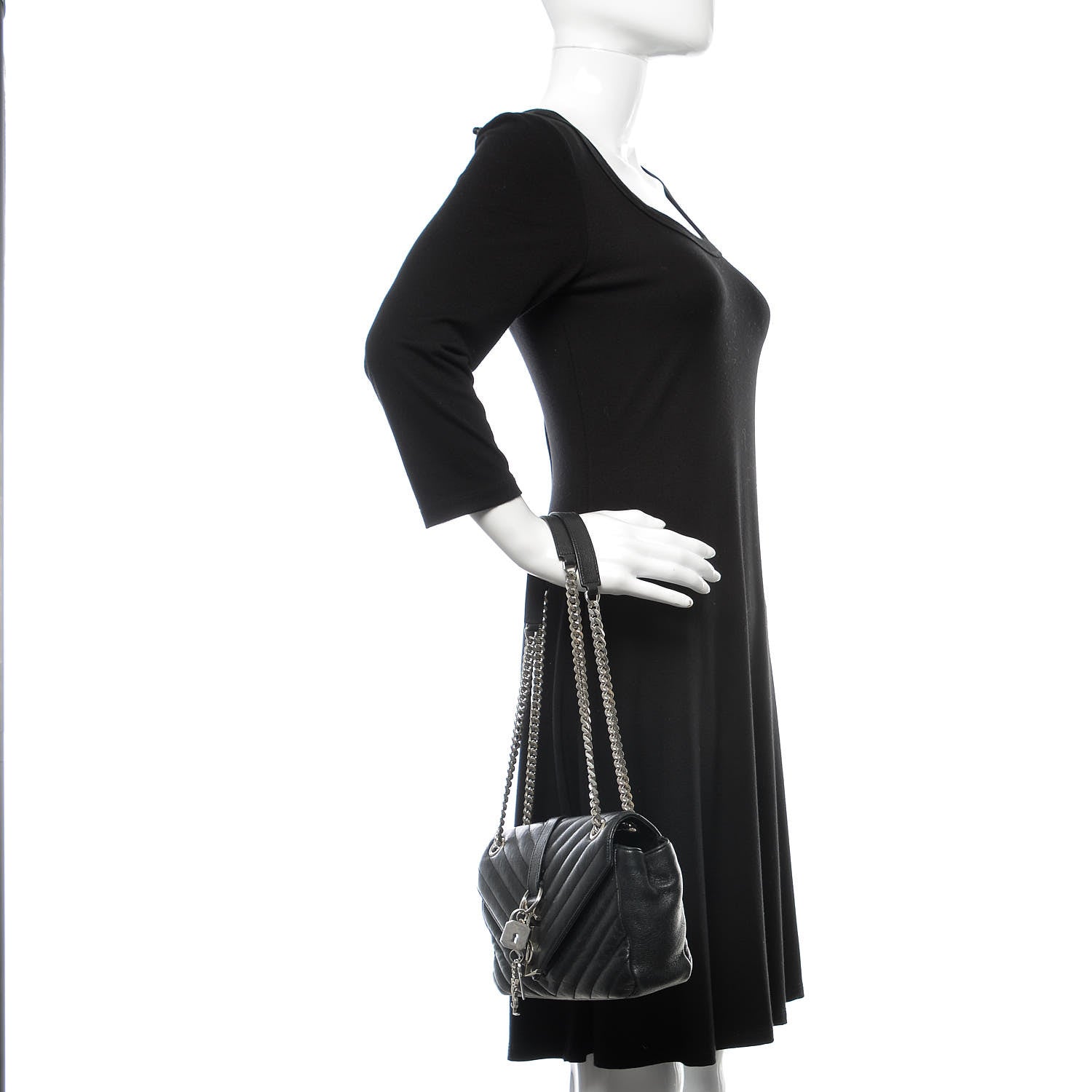 Saint Laurent Sheepskin Matelasse Medium Monogram College Punk Chain Satchel Black 3 of 12