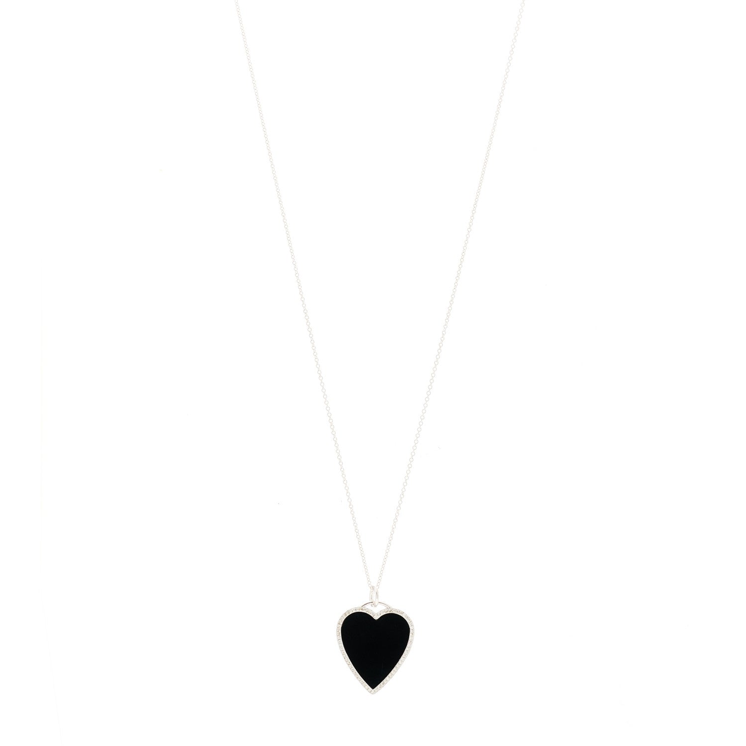 Jennifer Meyer 18K White Gold Diamond Black Onyx Heart Pendant Necklace 1 of 8