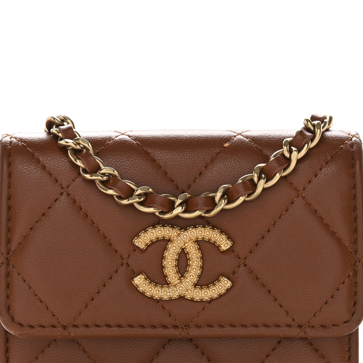 Chanel Lambskin Quilted Studded CC Clutch With Chain Brown 9 of 12